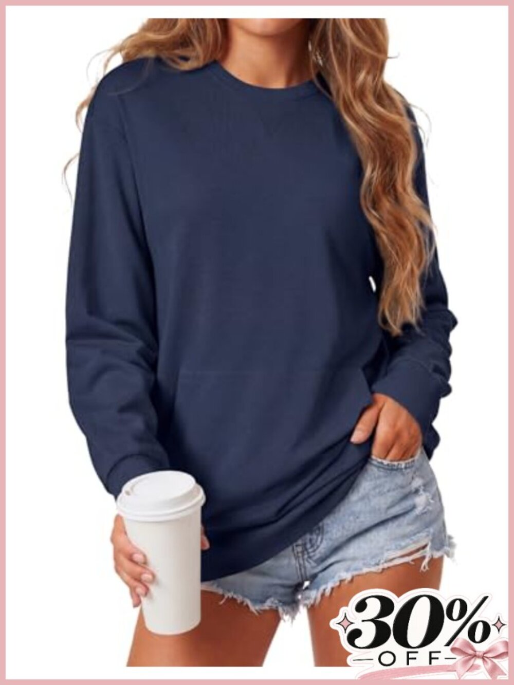 Womens Crewneck Pullover Sweatshirt Kangaroo Pocket Long Sleeve